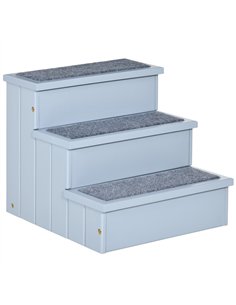 PawHut 3 Step Wooden Dog Steps Pet Stairs for Dogs, Cat Ladder for Bed Couch with Storage Grey