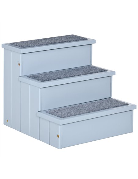 PawHut 3 Step Wooden Dog Steps Pet Stairs for Dogs, Cat Ladder for Bed Couch with Storage Grey - pic 145883 | FastDaddyshop