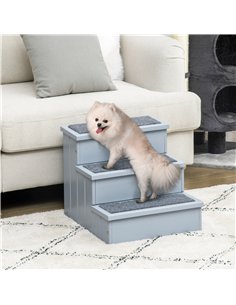 PawHut 3 Step Wooden Dog Steps Pet Stairs for Dogs, Cat Ladder for Bed Couch with Storage Grey 2