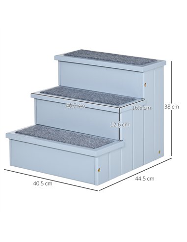 PawHut 3 Step Wooden Dog Steps Pet Stairs for Dogs, Cat Ladder for Bed Couch with Storage Grey