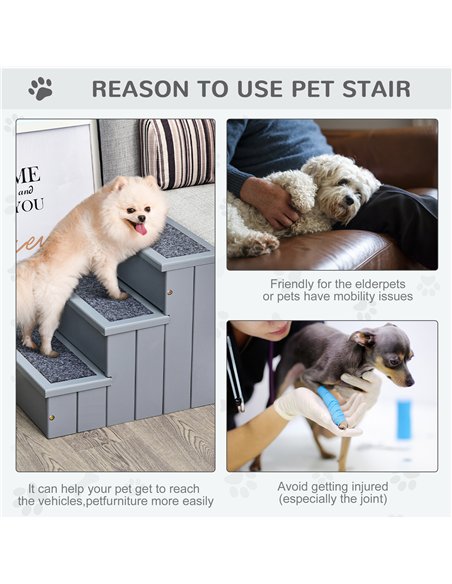 PawHut 3 Step Wooden Dog Steps Pet Stairs for Dogs, Cat Ladder for Bed Couch with Storage Grey - pic 145886 | FastDaddyshop