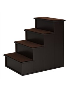 PawHut 4 Step Wooden Dog Steps Pet Stairs for Dogs, Cat Ladder for Bed Couch with Non-Slip Carpet 40 x 59 x 54.2 cm, Dark brown