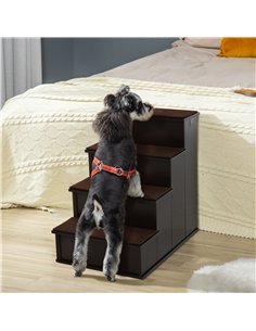 PawHut 4 Step Wooden Dog Steps Pet Stairs for Dogs, Cat Ladder for Bed Couch with Non-Slip Carpet 40 x 59 x 54.2 cm, Dark brown 2