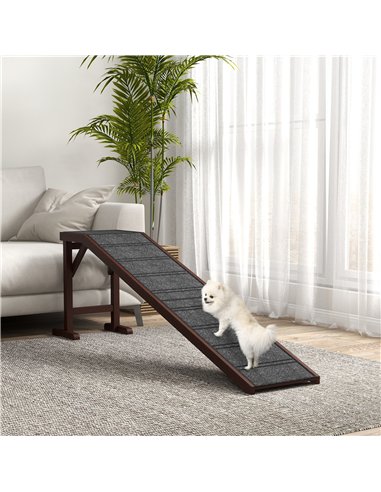 PawHut Pet Ramp for Dogs Cats  Non-Slip Carpet Top Platform - Brown & Grey