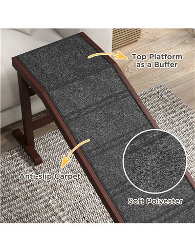 PawHut Pet Ramp for Dogs Cats  Non-Slip Carpet Top Platform - Brown & Grey