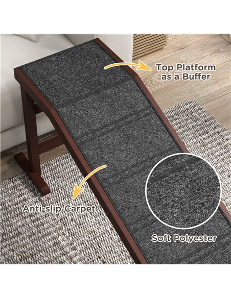 PawHut Pet Ramp for Dogs Cats  Non-Slip Carpet Top Platform - Brown & Grey - pic 145906 | FastDaddyshop