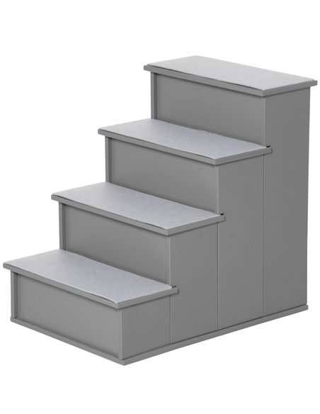 PawHut 4 Step Wooden Dog Steps Pet Stairs for Dogs, Cat Ladder for Bed Couch with Non-Slip Carpet 40 x 59 x 54.2 cm, Grey - pic 145910 | FastDaddyshop