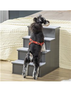 PawHut 4 Step Wooden Dog Steps Pet Stairs for Dogs, Cat Ladder for Bed Couch with Non-Slip Carpet 40 x 59 x 54.2 cm, Grey 2