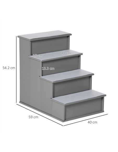 PawHut 4 Step Wooden Dog Steps Pet Stairs for Dogs, Cat Ladder for Bed Couch with Non-Slip Carpet 40 x 59 x 54.2 cm, Grey - pic 145912 | FastDaddyshop