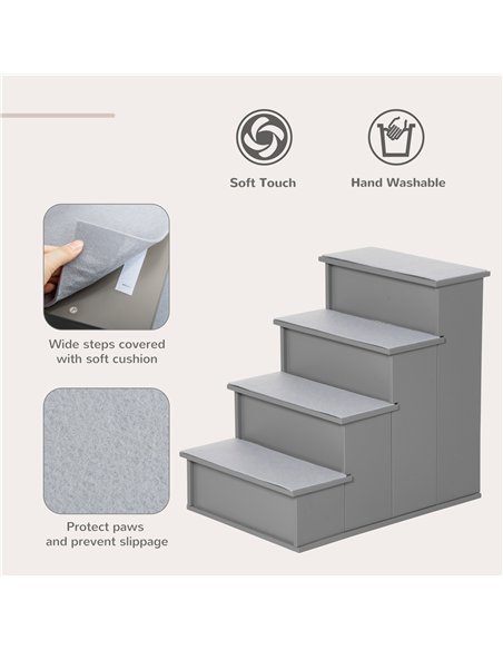 PawHut 4 Step Wooden Dog Steps Pet Stairs for Dogs, Cat Ladder for Bed Couch with Non-Slip Carpet 40 x 59 x 54.2 cm, Grey - pic 145913 | FastDaddyshop