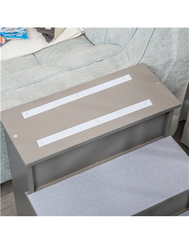 PawHut 4 Step Wooden Dog Steps Pet Stairs for Dogs, Cat Ladder for Bed Couch with Non-Slip Carpet 40 x 59 x 54.2 cm, Grey