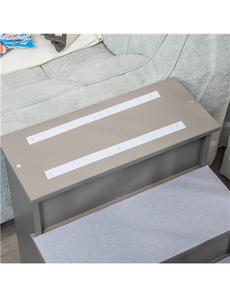 PawHut 4 Step Wooden Dog Steps Pet Stairs for Dogs, Cat Ladder for Bed Couch with Non-Slip Carpet 40 x 59 x 54.2 cm, Grey - pic 145917 | FastDaddyshop