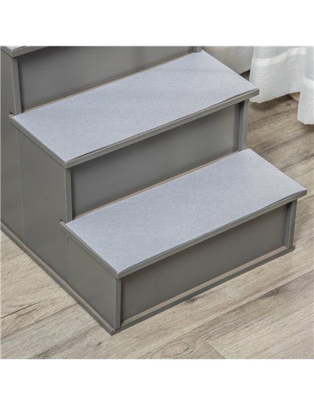PawHut 4 Step Wooden Dog Steps Pet Stairs for Dogs, Cat Ladder for Bed Couch with Non-Slip Carpet 40 x 59 x 54.2 cm, Grey - pic 145918 | FastDaddyshop
