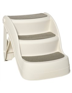 PawHut Foldable Pet Stairs Portable Dog Steps 3-Step Design with Non-slip Mats for High Beds, Sofas, 49 x 38 x 38 cm, Cream