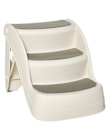 PawHut Foldable Pet Stairs Portable Dog Steps 3-Step Design with Non-slip Mats for High Beds, Sofas, 49 x 38 x 38 cm, Cream - pic 145919 | FastDaddyshop