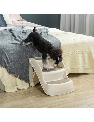 PawHut Foldable Pet Stairs Portable Dog Steps 3-Step Design with Non-slip Mats for High Beds, Sofas, 49 x 38 x 38 cm, Cream