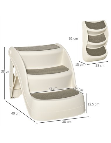 PawHut Foldable Pet Stairs Portable Dog Steps 3-Step Design with Non-slip Mats for High Beds, Sofas, 49 x 38 x 38 cm, Cream