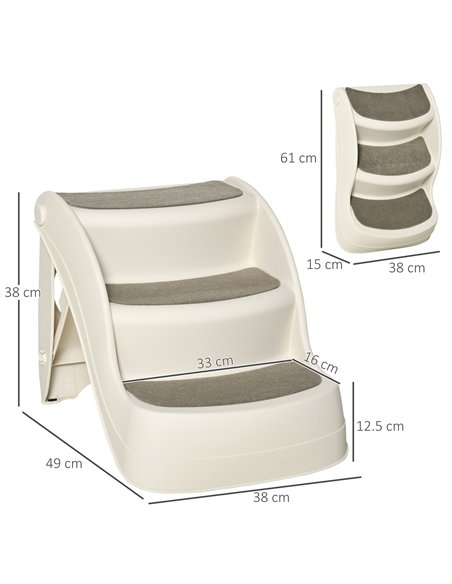 PawHut Foldable Pet Stairs Portable Dog Steps 3-Step Design with Non-slip Mats for High Beds, Sofas, 49 x 38 x 38 cm, Cream - pic 145921 | FastDaddyshop
