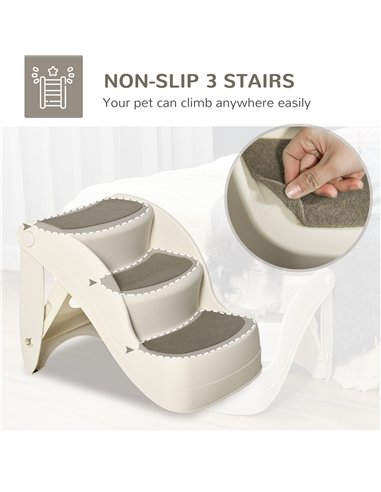 PawHut Foldable Pet Stairs Portable Dog Steps 3-Step Design with Non-slip Mats for High Beds, Sofas, 49 x 38 x 38 cm, Cream