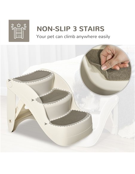 PawHut Foldable Pet Stairs Portable Dog Steps 3-Step Design with Non-slip Mats for High Beds, Sofas, 49 x 38 x 38 cm, Cream - pic 145922 | FastDaddyshop