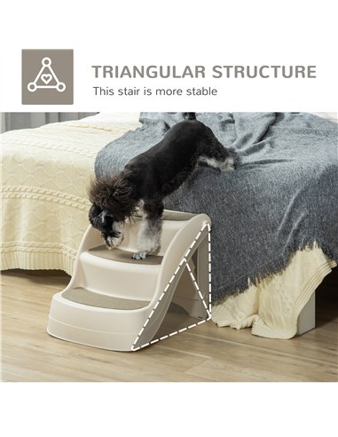 PawHut Foldable Pet Stairs Portable Dog Steps 3-Step Design with Non-slip Mats for High Beds, Sofas, 49 x 38 x 38 cm, Cream