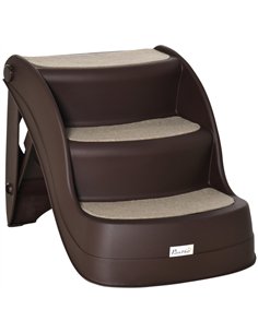 PawHut Foldable Pet Stairs Portable Dog Steps 3-Step Design with Non-slip Mats for High Beds, Sofas, 49 x 38 x 38 cm, Brown