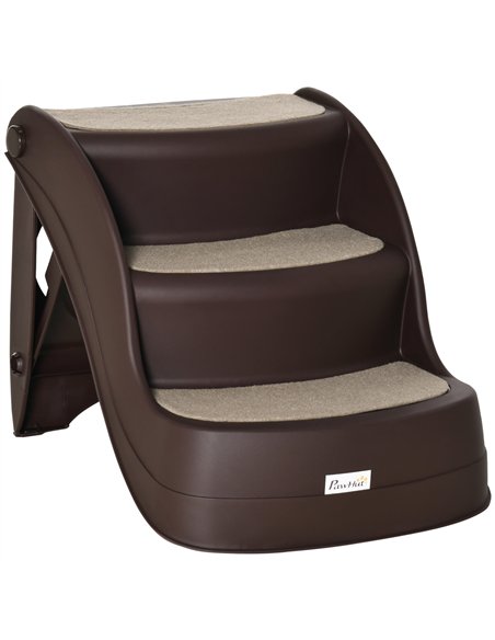 PawHut Foldable Pet Stairs Portable Dog Steps 3-Step Design with Non-slip Mats for High Beds, Sofas, 49 x 38 x 38 cm, Brown - pic 145928 | FastDaddyshop