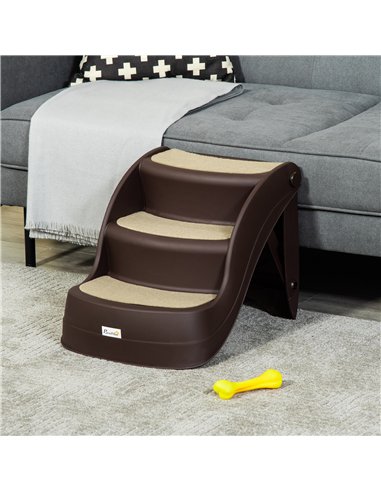 PawHut Foldable Pet Stairs Portable Dog Steps 3-Step Design with Non-slip Mats for High Beds, Sofas, 49 x 38 x 38 cm, Brown