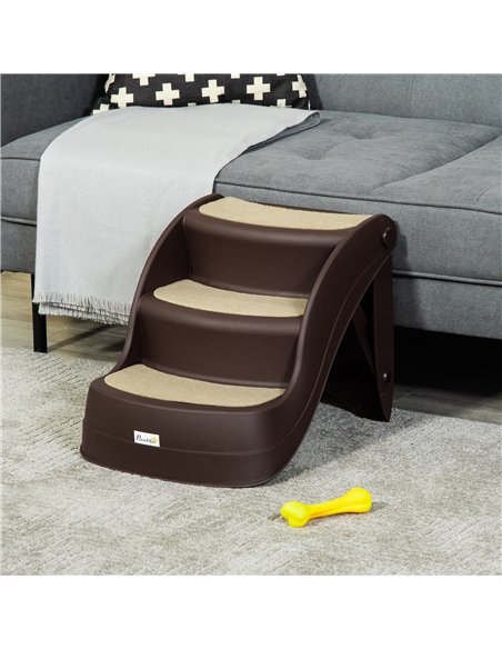 PawHut Foldable Pet Stairs Portable Dog Steps 3-Step Design with Non-slip Mats for High Beds, Sofas, 49 x 38 x 38 cm, Brown - pic 145929 | FastDaddyshop