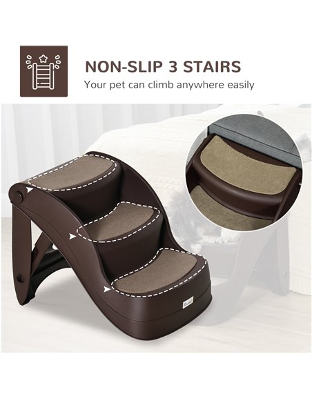 PawHut Foldable Pet Stairs Portable Dog Steps 3-Step Design with Non-slip Mats for High Beds, Sofas, 49 x 38 x 38 cm, Brown - pic 145931 | FastDaddyshop