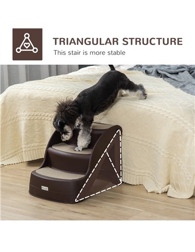 PawHut Foldable Pet Stairs Portable Dog Steps 3-Step Design with Non-slip Mats for High Beds, Sofas, 49 x 38 x 38 cm, Brown