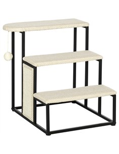 PawHut Three-Step Pet Stairs, with Sisal Scratching Board, Toy Hanging Ball, Steel Frame