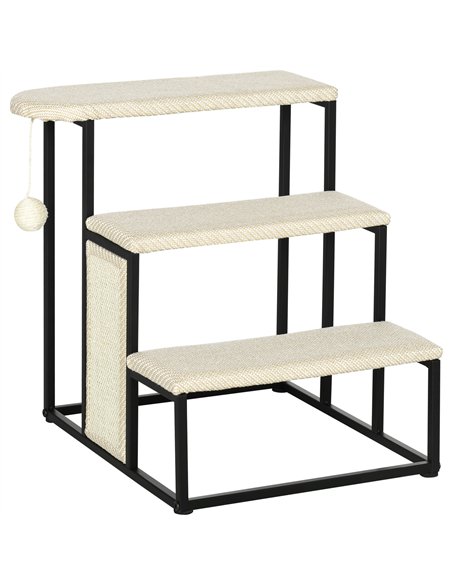 PawHut Three-Step Pet Stairs, with Sisal Scratching Board, Toy Hanging Ball, Steel Frame - pic 145946 | FastDaddyshop