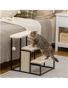 PawHut Three-Step Pet Stairs, with Sisal Scratching Board, Toy Hanging Ball, Steel Frame 2