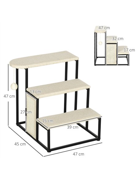 PawHut Three-Step Pet Stairs, with Sisal Scratching Board, Toy Hanging Ball, Steel Frame - pic 145948 | FastDaddyshop
