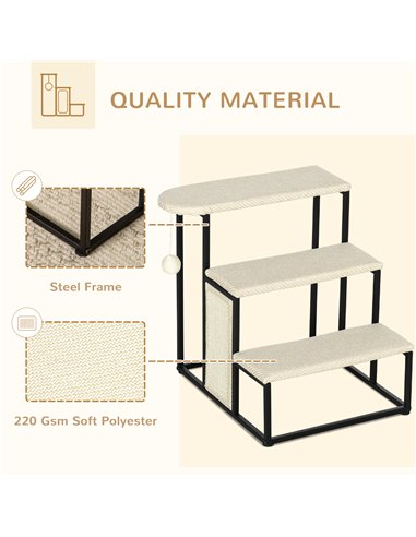 PawHut Three-Step Pet Stairs, with Sisal Scratching Board, Toy Hanging Ball, Steel Frame