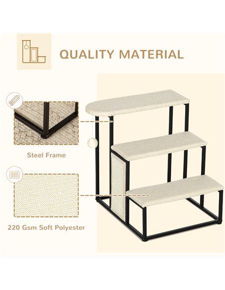 PawHut Three-Step Pet Stairs, with Sisal Scratching Board, Toy Hanging Ball, Steel Frame - pic 145949 | FastDaddyshop