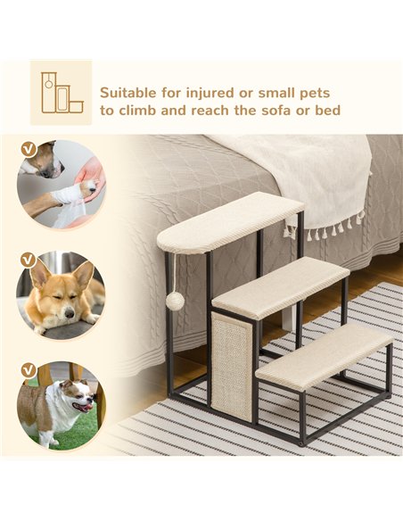 PawHut Three-Step Pet Stairs, with Sisal Scratching Board, Toy Hanging Ball, Steel Frame - pic 145951 | FastDaddyshop