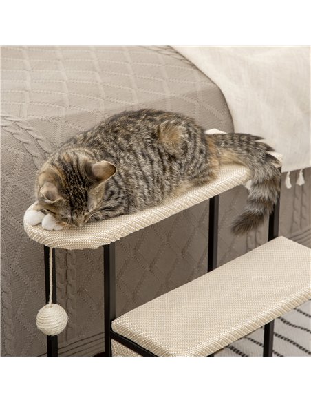 PawHut Three-Step Pet Stairs, with Sisal Scratching Board, Toy Hanging Ball, Steel Frame - pic 145952 | FastDaddyshop
