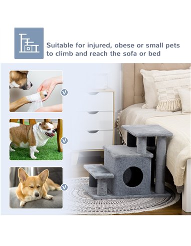 PawHut Adjustable Cat Steps, with House & Hanging Toy Ball - Grey