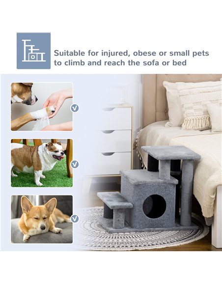 PawHut Adjustable Cat Steps, with House & Hanging Toy Ball - Grey - pic 145961 | FastDaddyshop