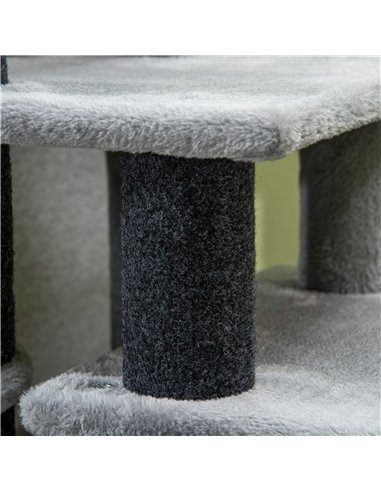 PawHut Adjustable Cat Steps, with House & Hanging Toy Ball - Grey