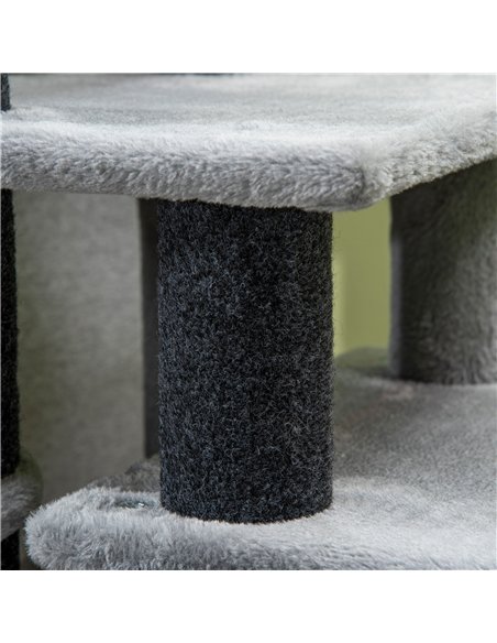 PawHut Adjustable Cat Steps, with House & Hanging Toy Ball - Grey - pic 145962 | FastDaddyshop