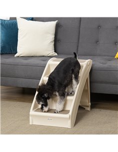 PawHut Foldable Four-Step Pet Stairs, for Cats, Small Miniature Dogs, with Non-Slip Mats 62 x 38 x 49.5cm - Beige 2