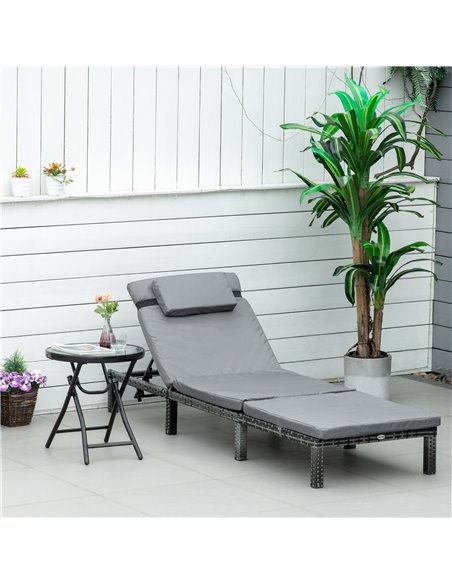 Outsunny Garden Outdoor Rattan Furniture Patio Sun Lounger Recliner Reclining Chair Bed Fire Resistant Sponge, Grey - pic 14597 | FastDaddyshop