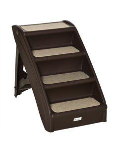 PawHut Foldable Four-Step Pet Stairs, for Cats, Small Miniature Dogs, with Non-Slip Mats 62 x 38 x 49.5cm - Brown