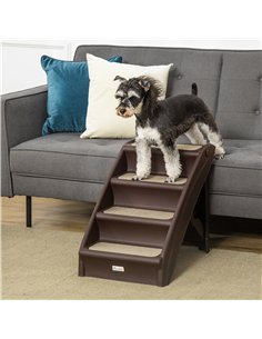 PawHut Foldable Four-Step Pet Stairs, for Cats, Small Miniature Dogs, with Non-Slip Mats 62 x 38 x 49.5cm - Brown 2