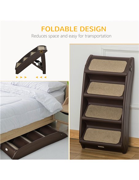 PawHut Foldable Four-Step Pet Stairs, for Cats, Small Miniature Dogs, with Non-Slip Mats 62 x 38 x 49.5cm - Brown - pic 145976 | FastDaddyshop