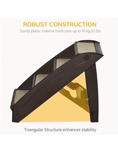 PawHut Foldable Four-Step Pet Stairs, for Cats, Small Miniature Dogs, with Non-Slip Mats 62 x 38 x 49.5cm - Brown