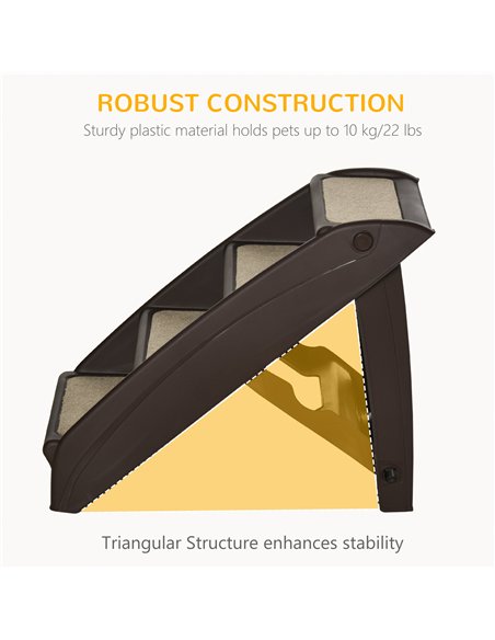 PawHut Foldable Four-Step Pet Stairs, for Cats, Small Miniature Dogs, with Non-Slip Mats 62 x 38 x 49.5cm - Brown - pic 145978 | FastDaddyshop